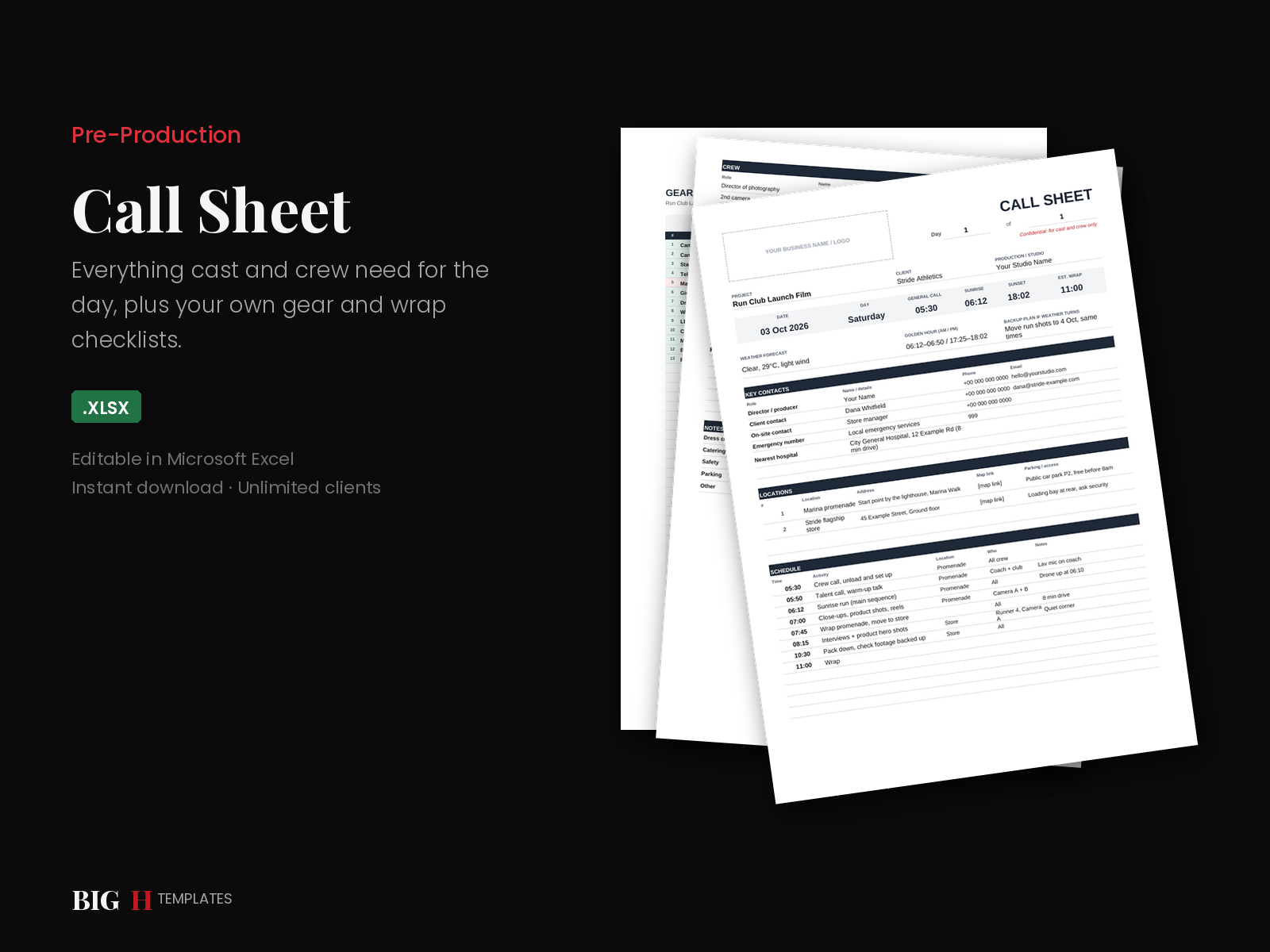 Call Sheet preview