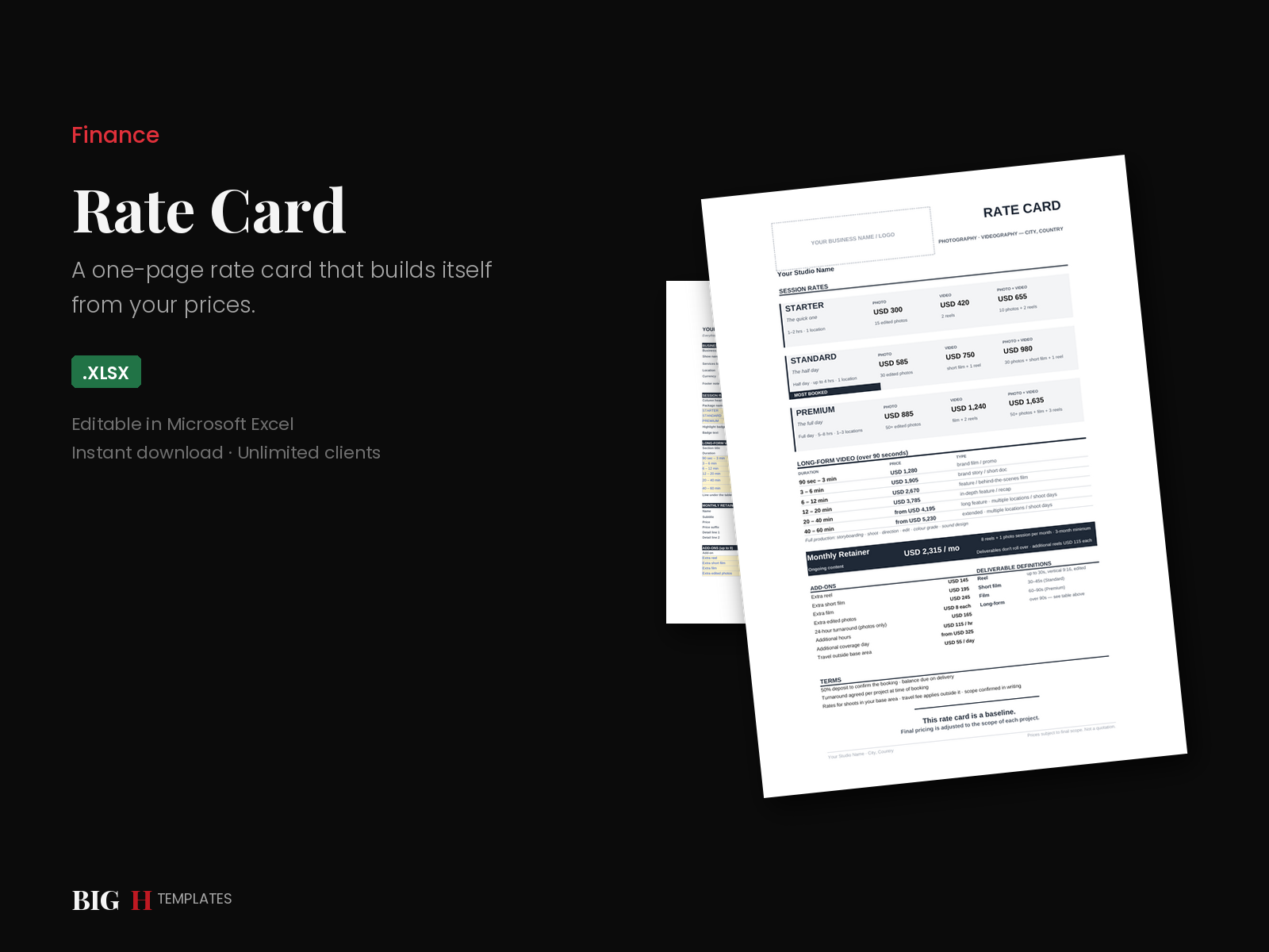 Rate Card preview